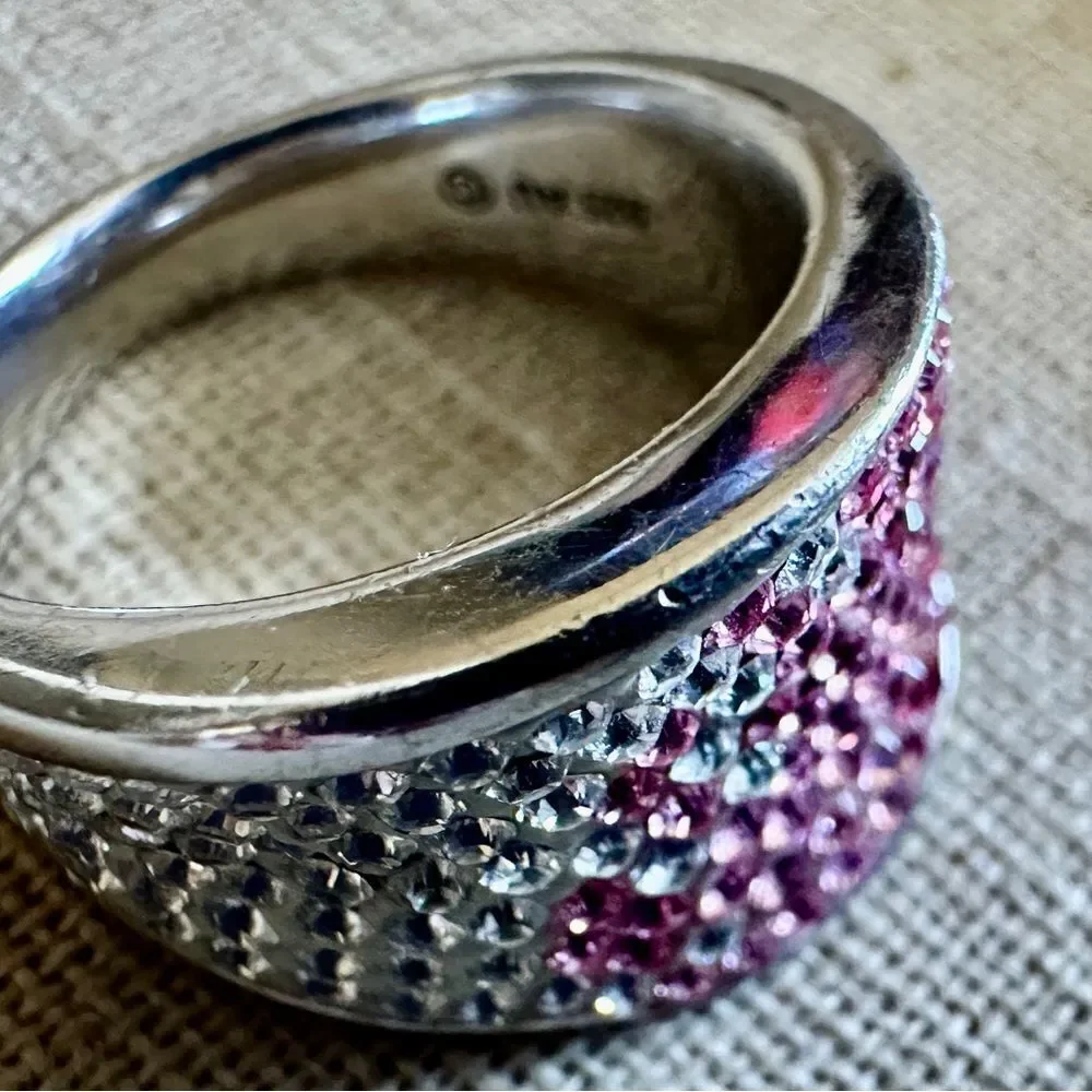 Stunning Swarovski Crystal Wide Band Ring - Sterling Silver 925 AU size 7